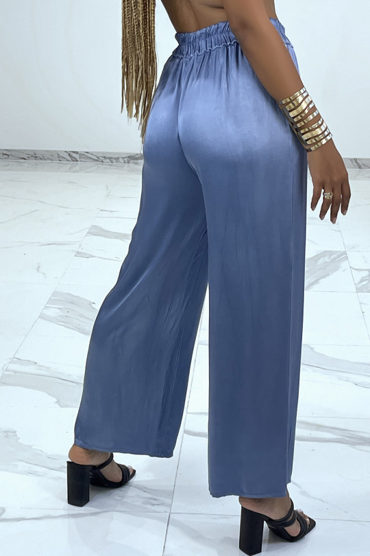 Flowing satin blue pleated trousers - 1