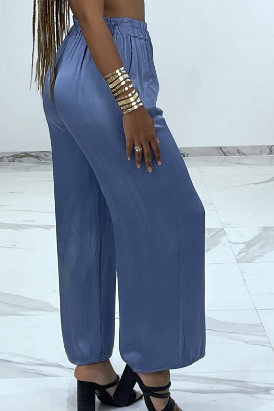 Flowing satin blue pleated trousers - 2