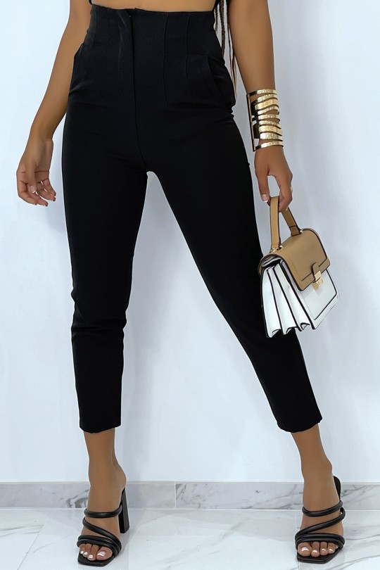 Black tailored trousers with high waist pleats - 2