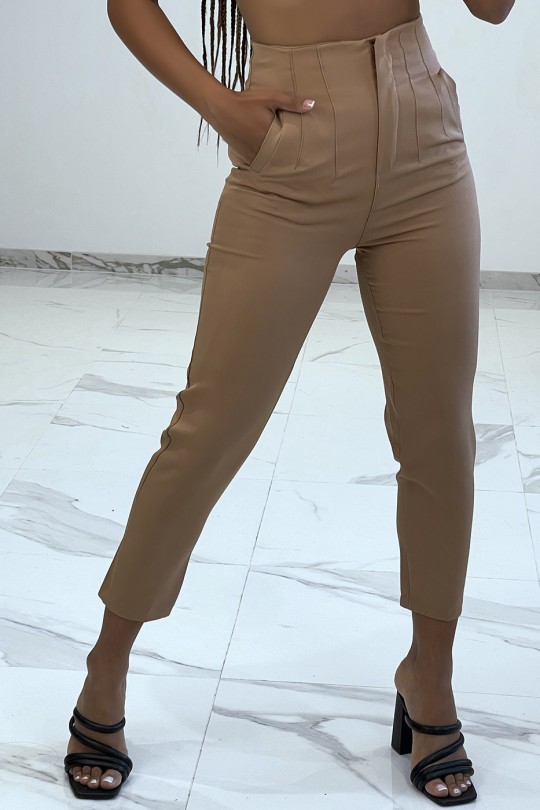 Camel suit trousers with high waist pleats - 5