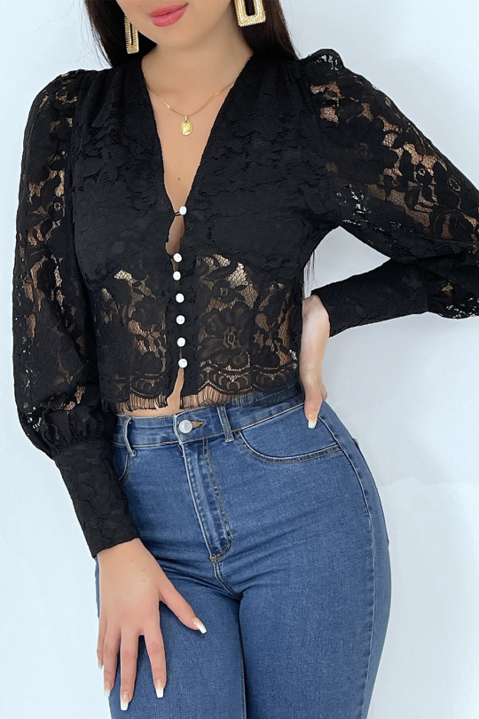 Black vintage blouse style lace top - 3