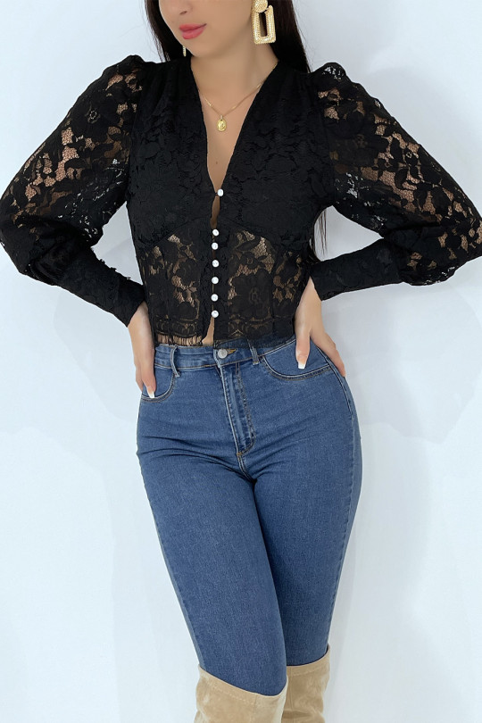 Black vintage blouse style lace top - 5