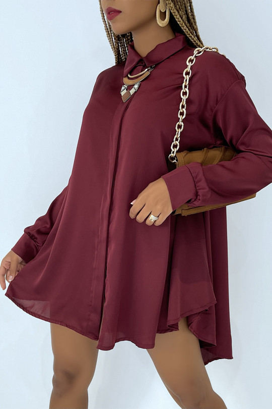 Chemise rouge bordeaux satiné oversize à manches longues et bas évasé - 6