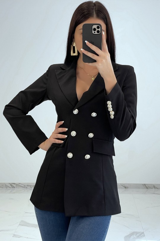 Black fitted blazer with gold buttons - 1