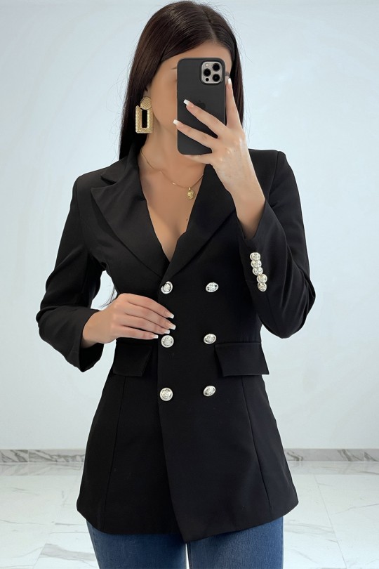 Manteau cintré avec boutons noir femme