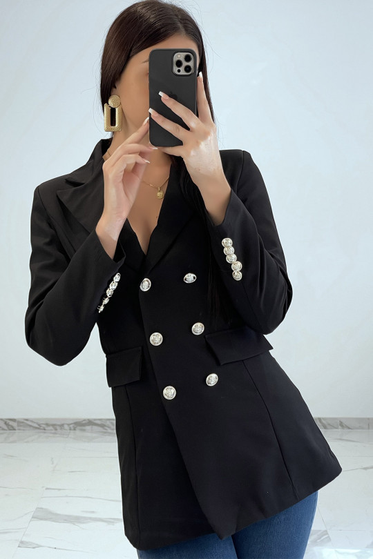 Black fitted blazer with gold buttons - 4