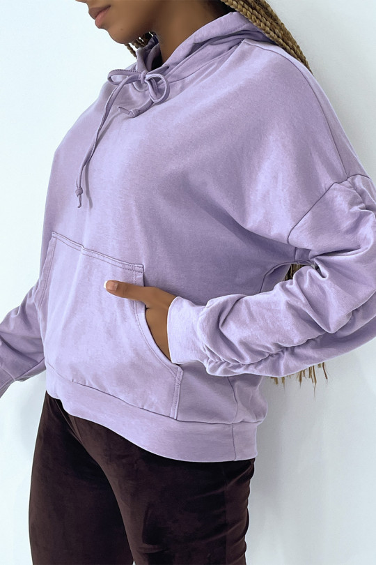Sweat à capuche lilas avec poches et manches froncé - 2