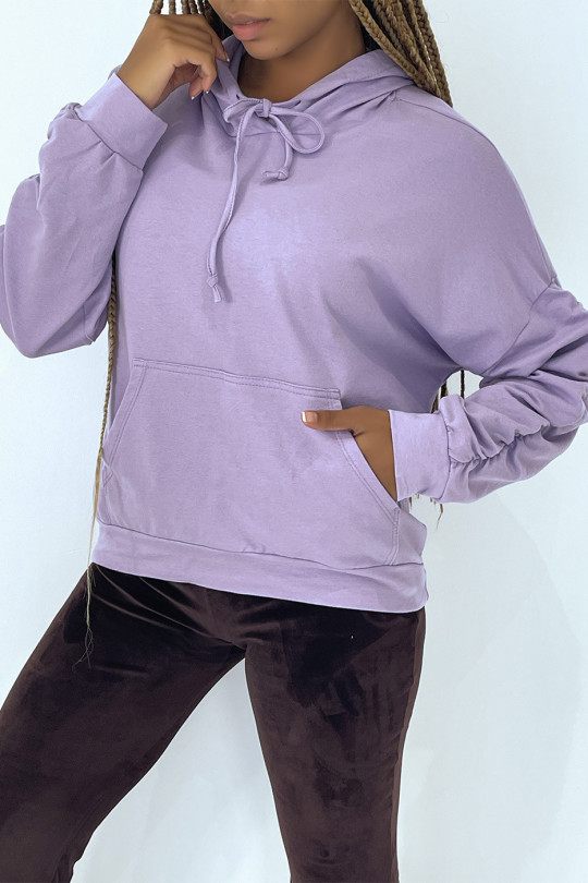 Sweat à capuche lilas avec poches et manches froncé - 6
