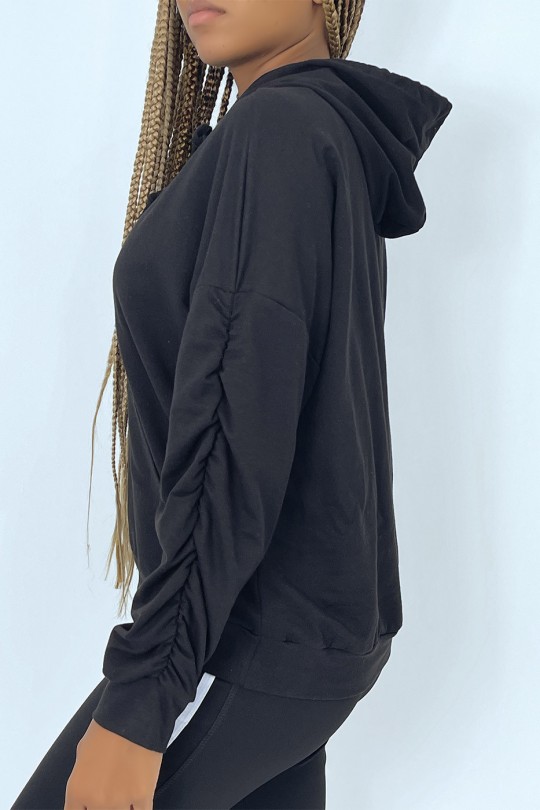 Zwarte hoodie met zakken en geplooide mouwen - 4