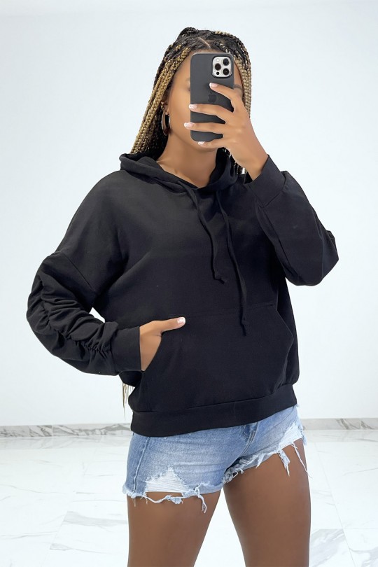Black hoodie with pockets and gathered sleeves - 7