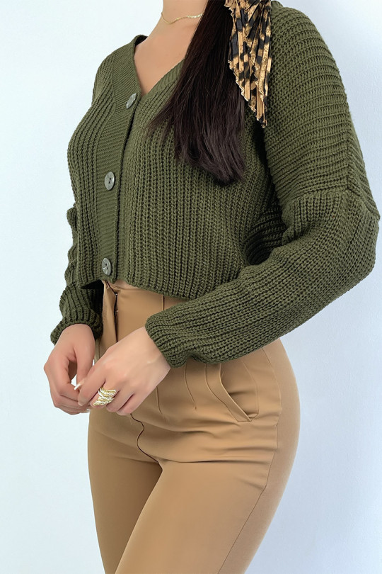 Trendy khaki acrylic knit cardigan - 2