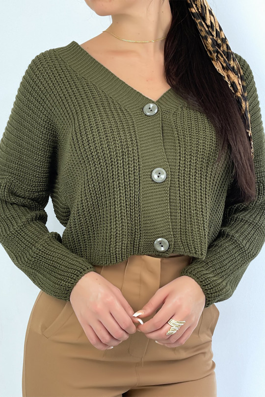 Trendy khaki acrylic knit cardigan - 3