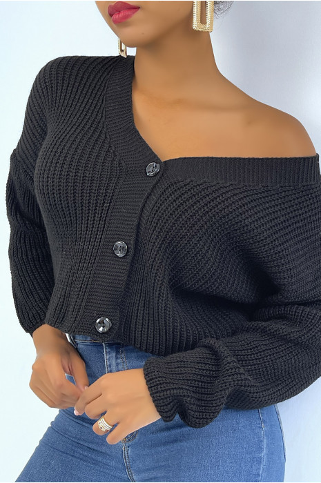 Gilet en maille acrylique noir très tendance - 5