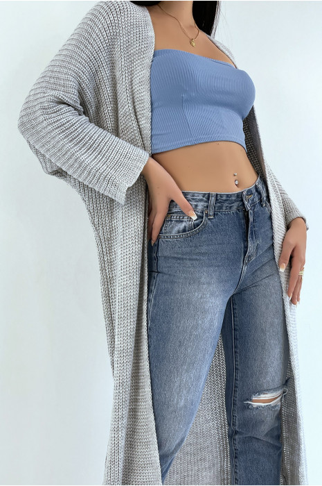 Long gilet en maille acrylique gris très chic - 2