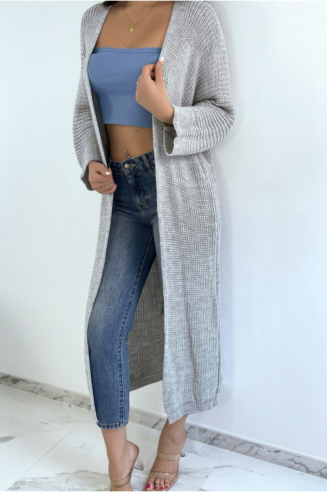 Long gilet en maille acrylique gris très chic - 3