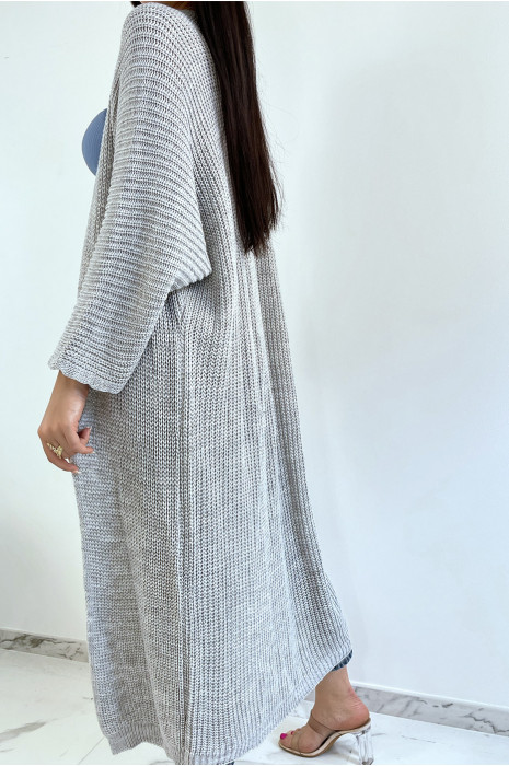 Long gilet en maille acrylique gris très chic - 4