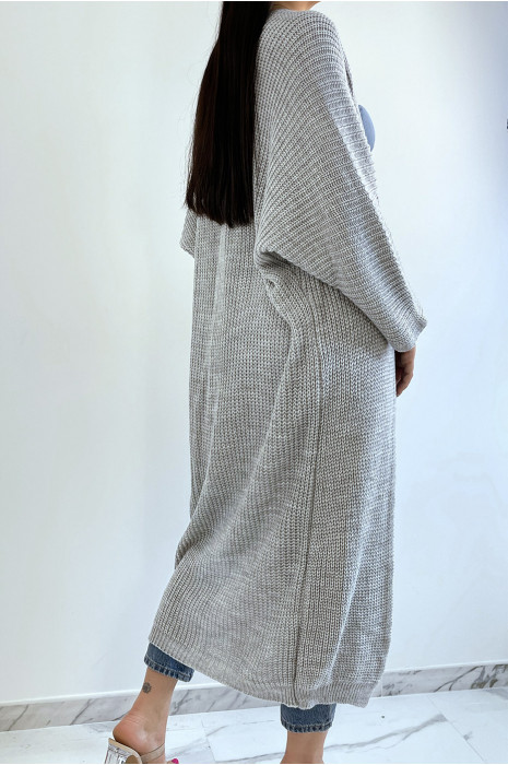 Long gilet en maille acrylique gris très chic - 5
