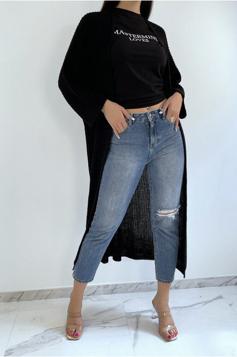 Long gilet en maille acrylique noir très chic - 2