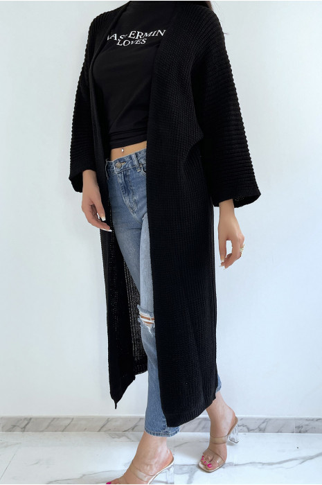 Long gilet en maille acrylique noir très chic - 4