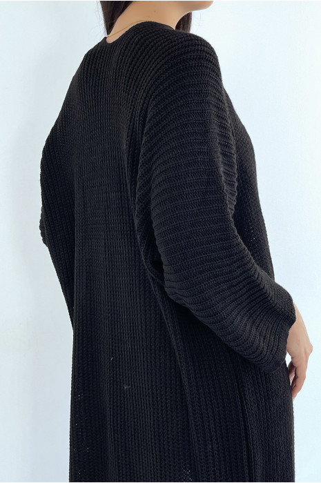 Long gilet en maille acrylique noir très chic - 6