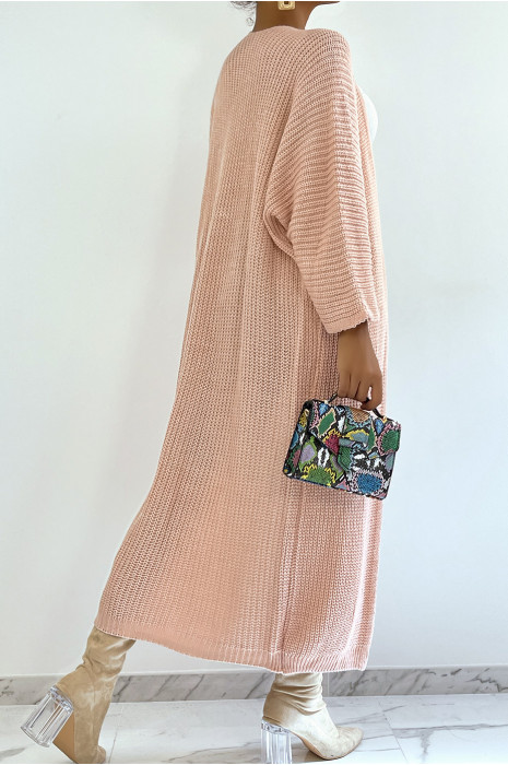 Long gilet en maille acrylique rose très chic - 2