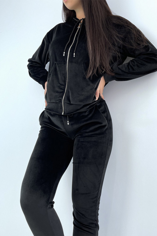 Black peach skin jogging set with pockets and hood - 2