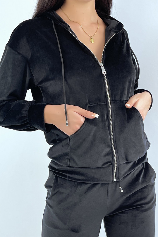 Black peach skin jogging set with pockets and hood - 4