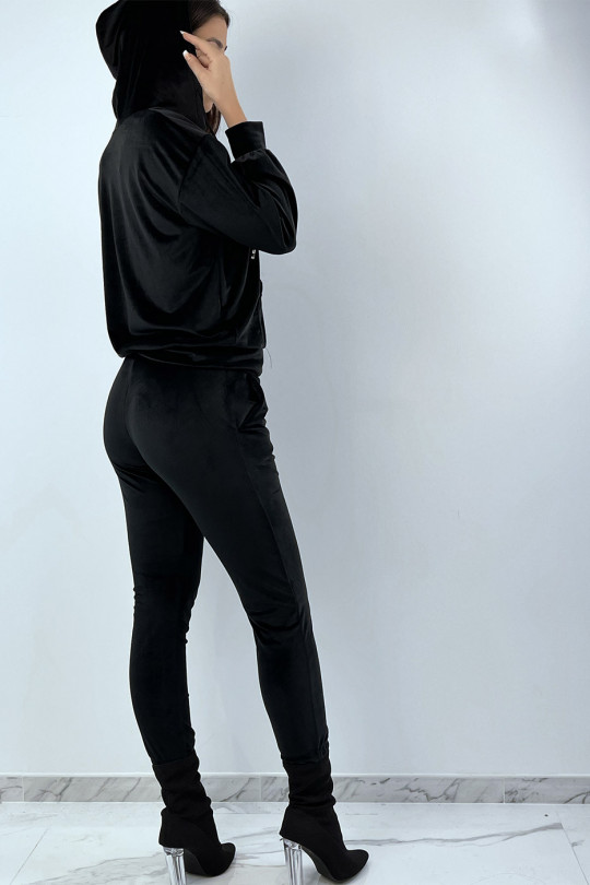 Black peach skin jogging set with pockets and hood - 6