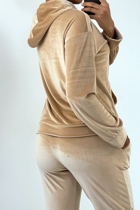 EnCCmble camel jogging pants in peach skin with pockets and hood - 4