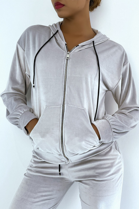 Gray peach skin jogging set with pockets and hood - 3