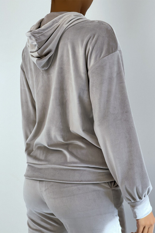 Gray peach skin jogging set with pockets and hood - 4