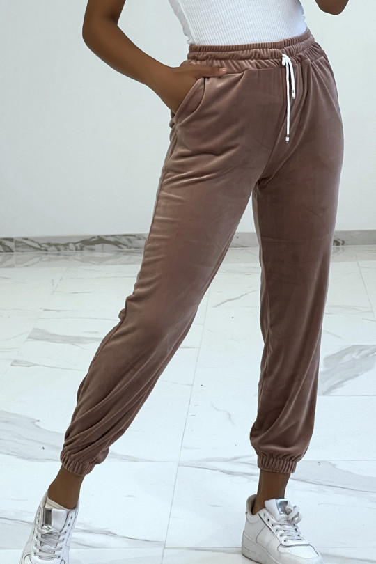 Pink peach skin joggers with pockets - 1