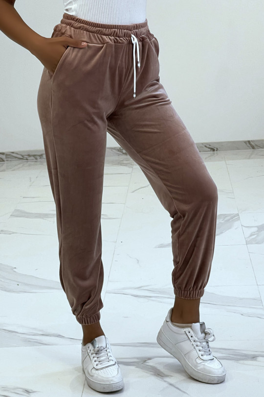 Pink peach skin joggers with pockets - 2