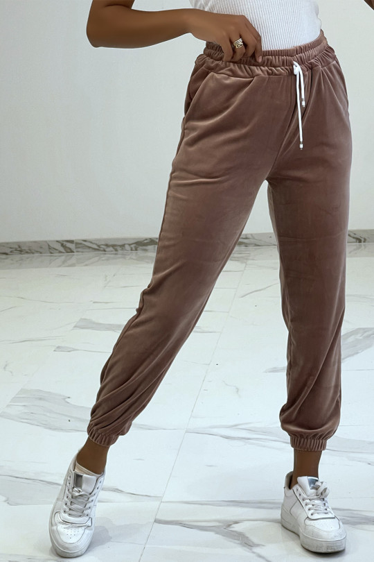 Pink peach skin joggers with pockets - 3