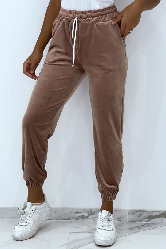 Pink peach skin joggers with pockets - 5