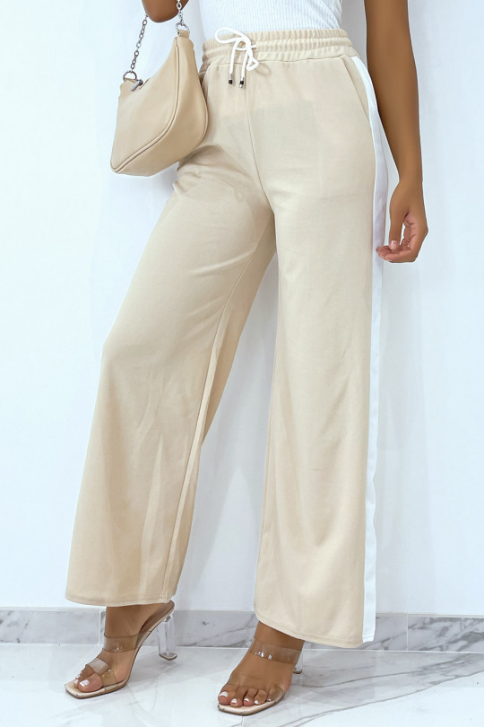 Beige palazzo pants with white stripe - 1