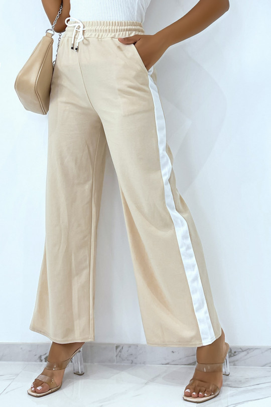Pantalon palazzo beige avec bande blanche - 2
