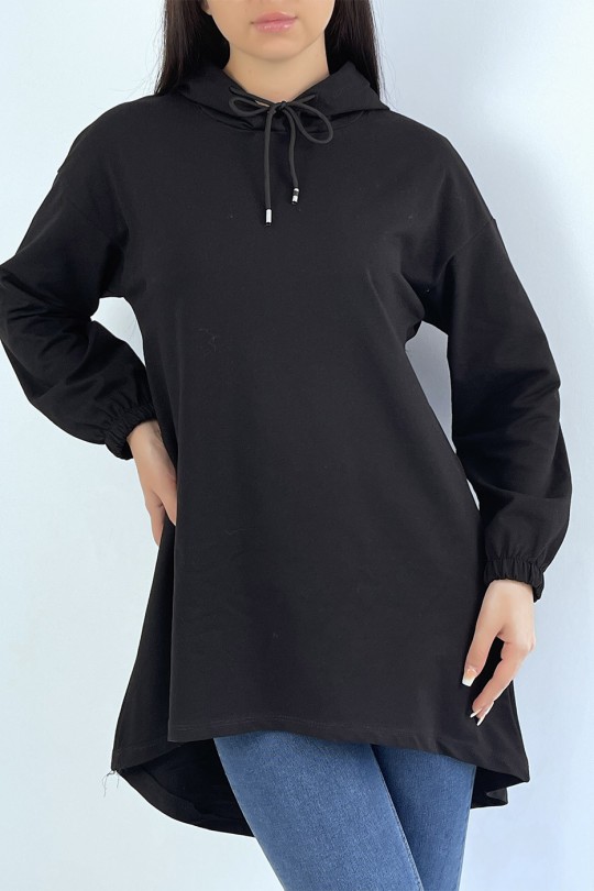 Lange losse hoodie in zwart - 1