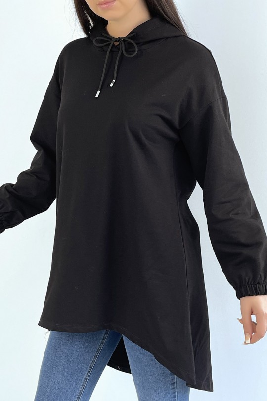 Lange losse hoodie in zwart - 2