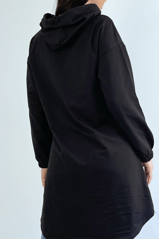 Lange losse hoodie in zwart - 3