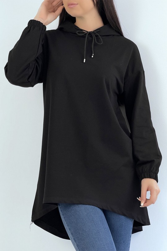 Lange losse hoodie in zwart - 4