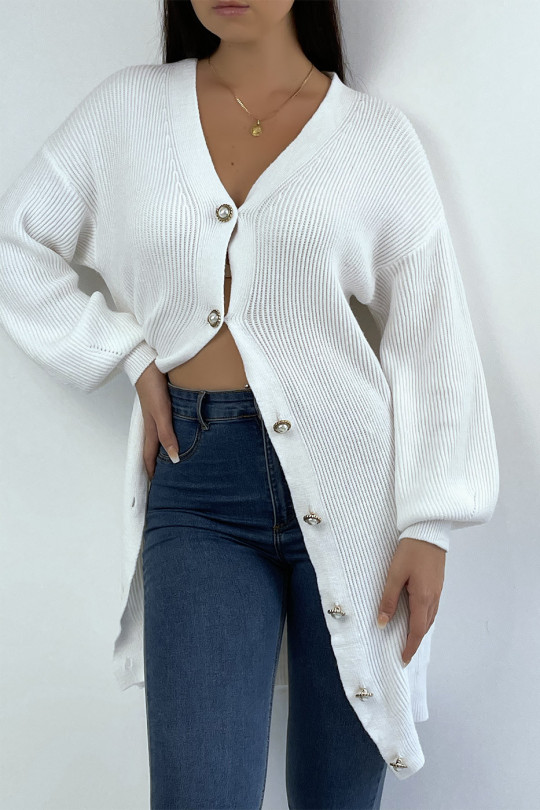 Very soft and very stretchy long white cardigan - 1