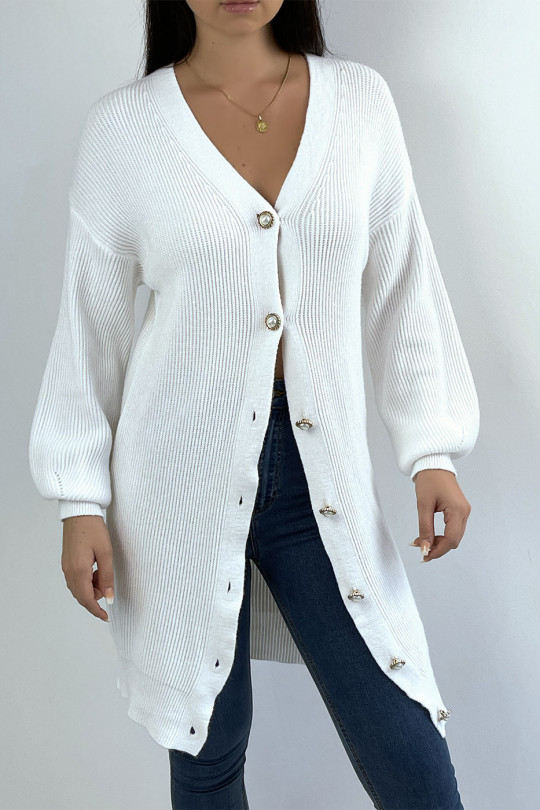 Very soft and very stretchy long white cardigan - 3