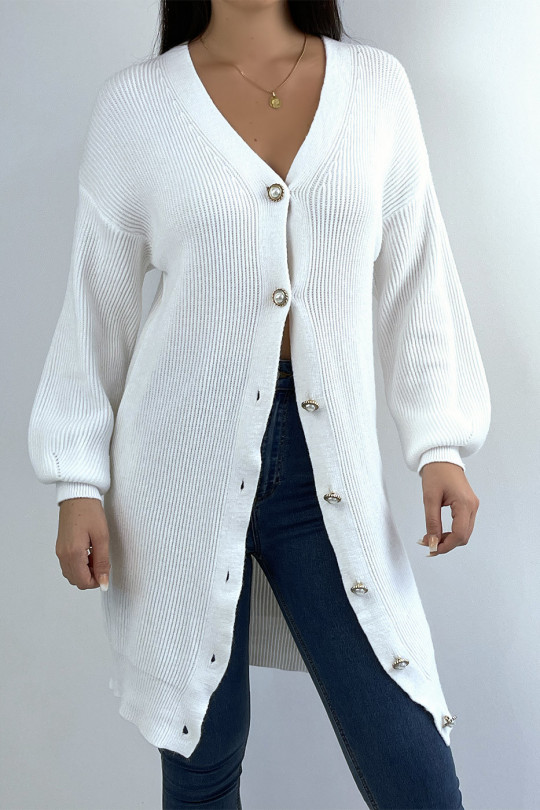 Very soft and very stretchy long white cardigan - 4