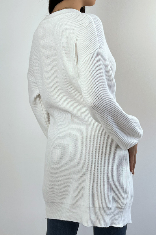 Very soft and very stretchy long white cardigan - 6