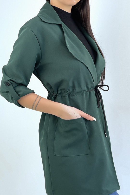 3/4 green blazer fitted at the waist with pockets - 4