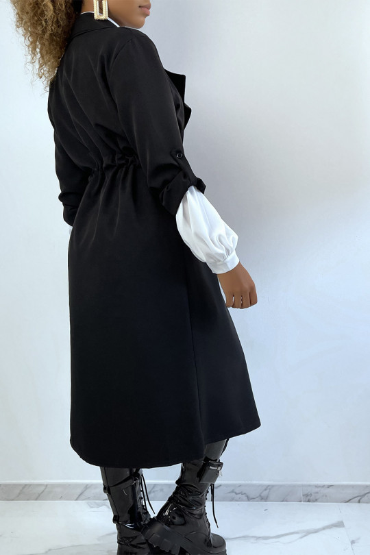 Long black blazer fitted at the waist with pockets - 4