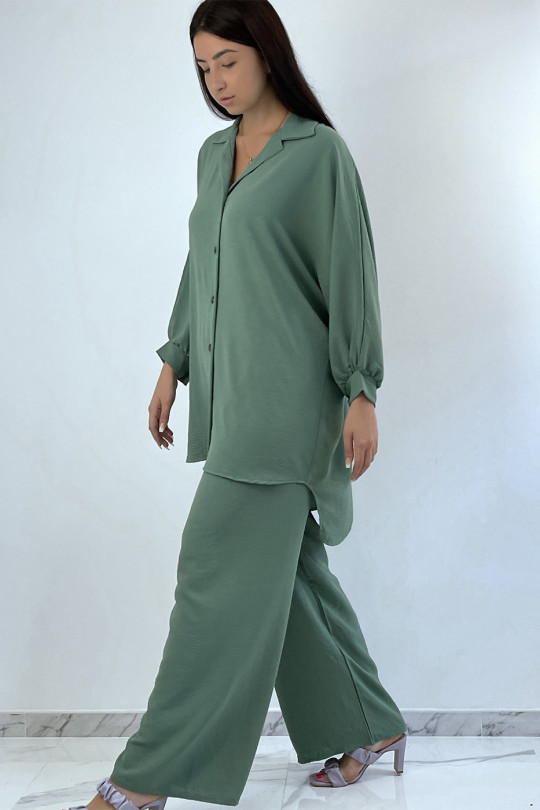 EnLEmble chemise ample et long en vert avec pantalon palazzo - 5