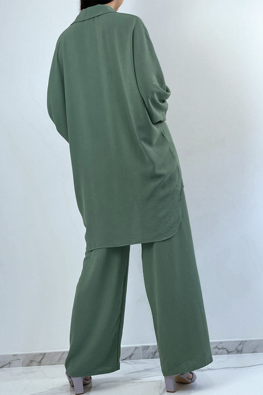 Loose, long shirt set in green with palazzo pants - 6