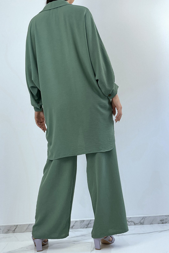 Loose, long shirt set in green with palazzo pants - 7